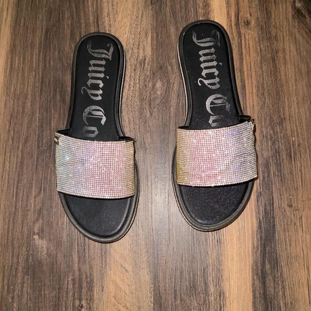 Juicy Couture Women's Black and Silver Slide Sandals Size 10